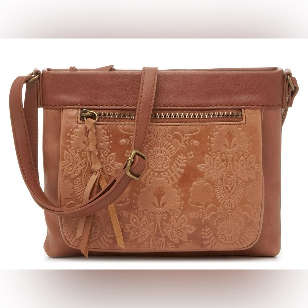 🌼The Sak, Sanibel Leather, Crossbody Bag, Color Light Brown, Floral Embossed